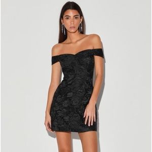 Lulus you’re all heart black jacquard satin dress.